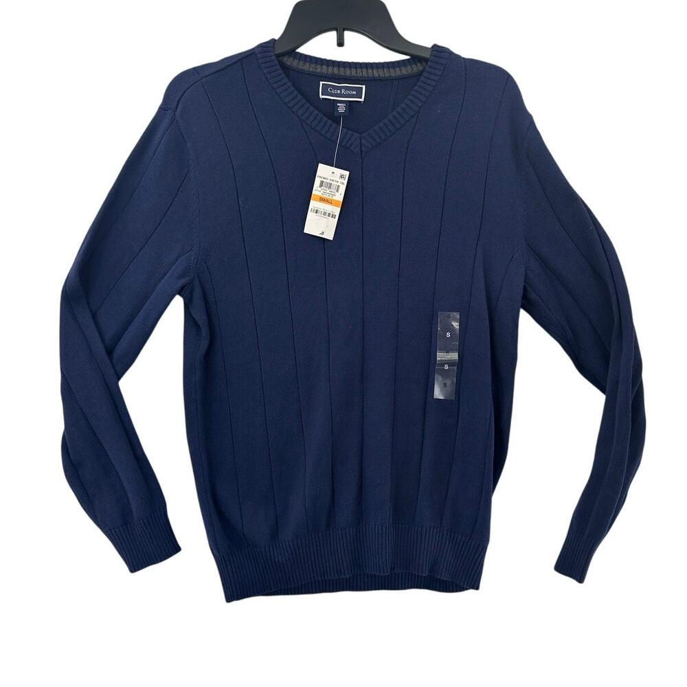 Club Room V-Neck Ribbed Knit Sweater Navy Mens Small New